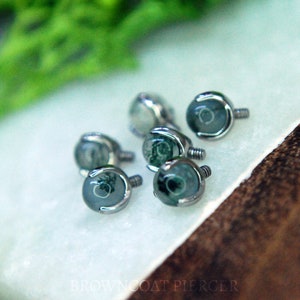 Set di artigli filettati internamente, estremità a sfera in agata muschiata, gioielli per il corpo, set di punte, 14ga / 1,6 mm o 16ga / 1,2 mm, 4 mm