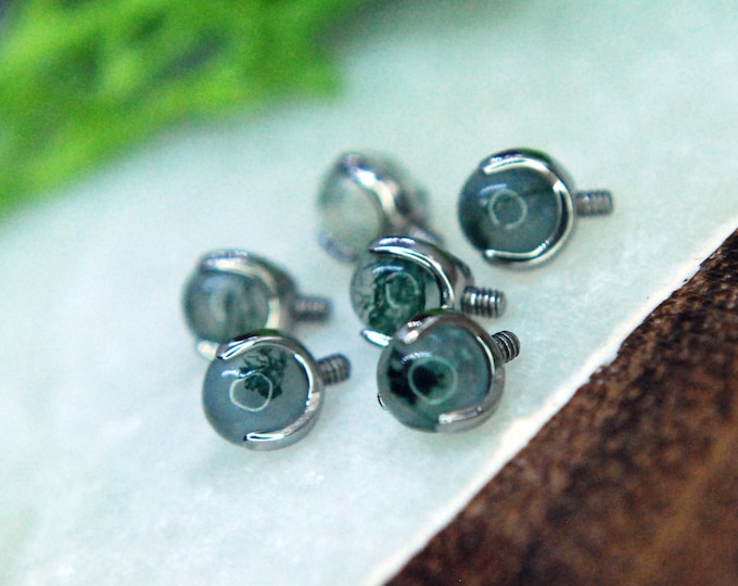 Internally Threaded Claw Set Moss Agate Gem Ball End, Body Jewellery, prong set,  14ga / 1.6mm or 16ga / 1.2mm, 4mm