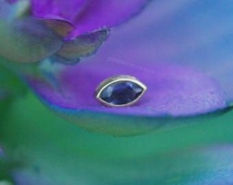 14kt Gold Marquise Iolite Threadless End - Push fit attachment, bezel set, Yellow, Rose, White