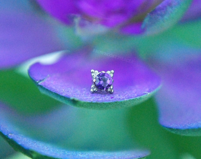 Anatometal 18k White Gold Threadless Zia End - Faceted Genuine Amethyst  -  push Fit  2mm