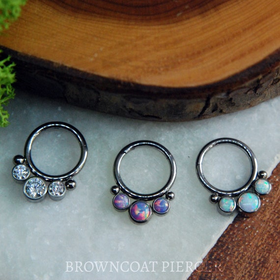 Titanium Beaded Gem Hinged Segment Ring - Clicker- Daith, Septum, Helix, Nostril, earlobe, Etc.