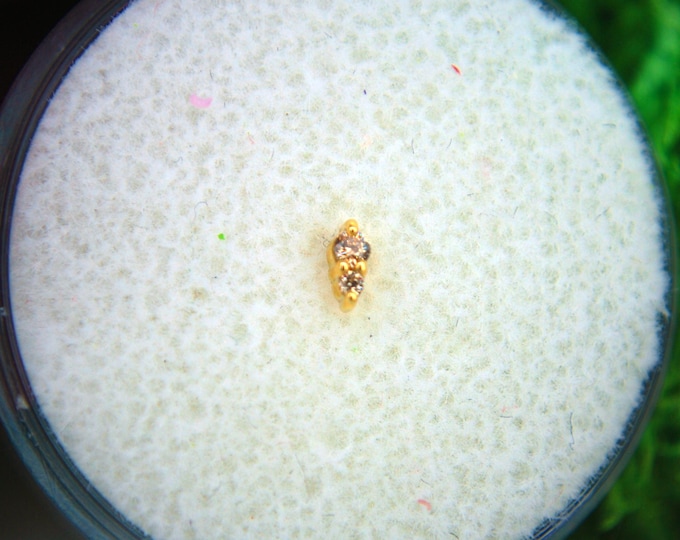 14k Yellow Gold Bebe Mini Threadless attachment -  Champagne Cubic Zirconia - CZ - Push Fit
