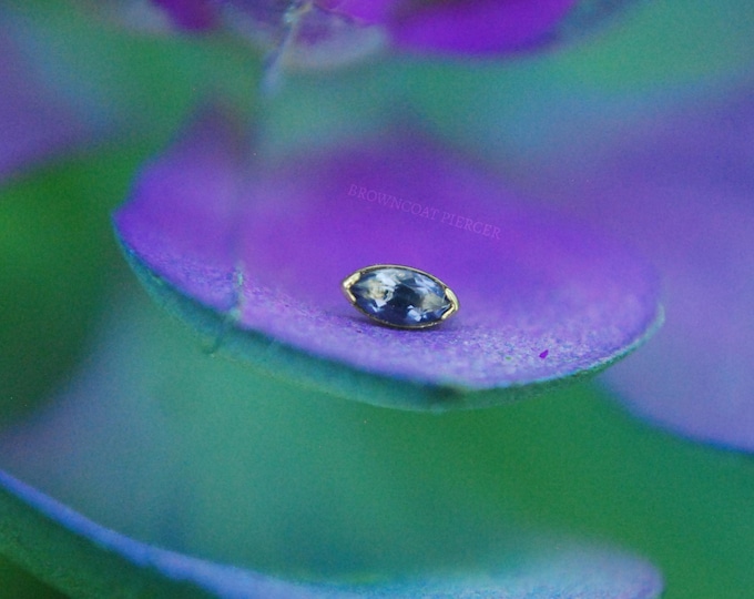 Anatometal 18k Yellow Gold Threadless Bezel Set Marquise End - Genuine Iolite - Push fit, oval, single