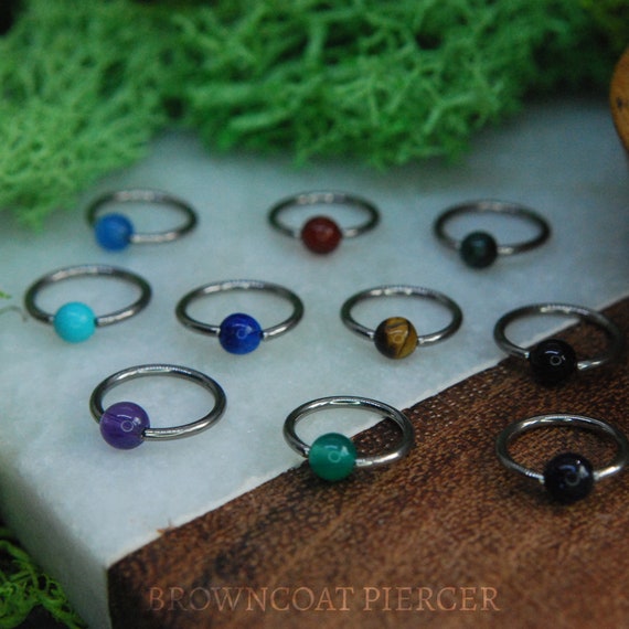 Titanium BCR with Natural Stone Ball Clip in - Captive Bead Rings, Closure Ring - Gem, Semi Precious, Sphere