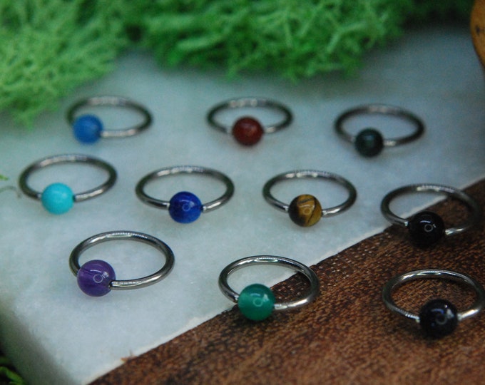 Titanium BCR with Natural Stone Ball Clip in - Captive Bead Rings, Closure Ring - Gem, Semi Precious, Sphere