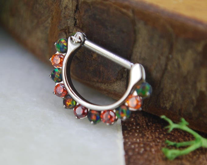 Titanium Halloween Clicker Ring - Segment - Daith, Septum, Etc. Opal and CZ