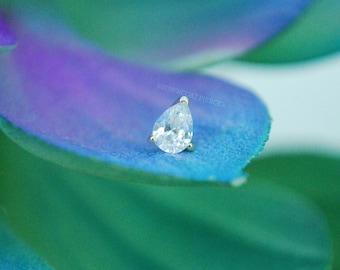 Solid 14k Yellow Gold Prong Set Pear End Threadless End - CZ gem - Push Fit attachment