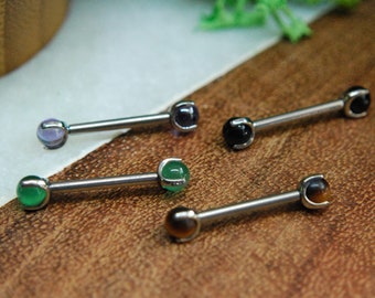 A pair of Titanium Claw Set Natural Stone End Nipple Bars - 14ga, Internally threaded barbell, double gem, multiple colour