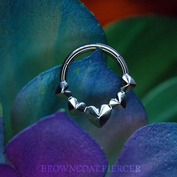 Heart Titanium Hinged Segment Ring - Clicker- Daith, Septum, Helix, Nostril, earlobe, Etc.