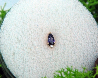 Solid 14k Yellow Gold Gracie Threadless End, Crystal & Purple CZ gem - JUNIPURR - Cubic Zirconia