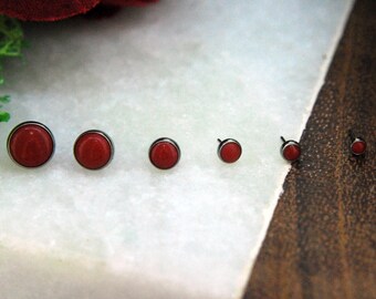 Threadless Red Coral End - Cabochon - Implant Grade Titanium -Neometal