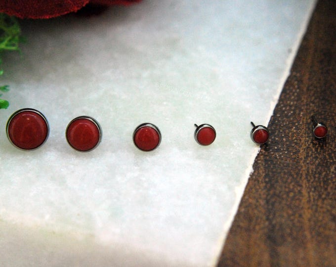 Threadless Red Coral End - Cabochon - Implant Grade Titanium -Neometal