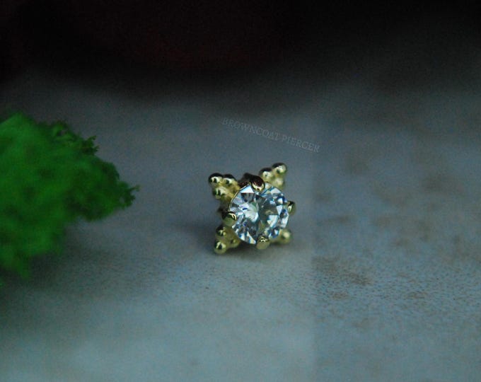 Anatometal 18k Yellow Gold Threadless Zia End - Faceted Crystal Cubic Zirconia CZ  -  push Fit  3mm