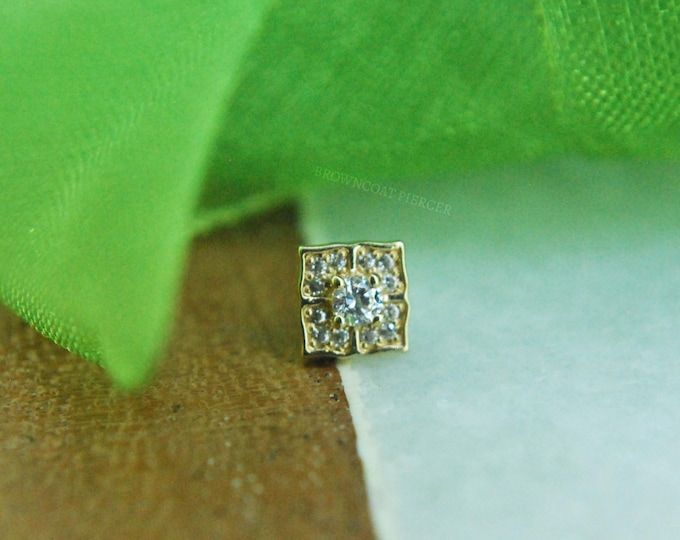 Solid 14k Yellow Gold 'Grace'  - Cubic Zircionia Threadless End - Push Fit - Floral,