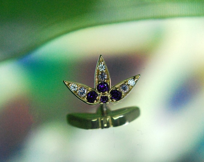 BVLA - 14k Yellow Gold "Triple Drip"  Internally Threaded attachment - Genuine Amethyst and Cubic Zirconia - CZ - 1.2mm / 16ga