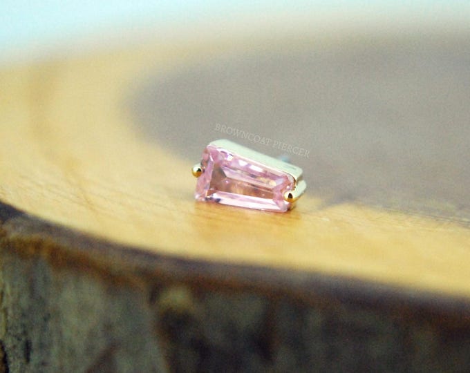 Solid 14k Yellow Gold Heidi Threadless End - Cubic Zirconia, Pink CZ, Baguette - Push Fit, Junipurr