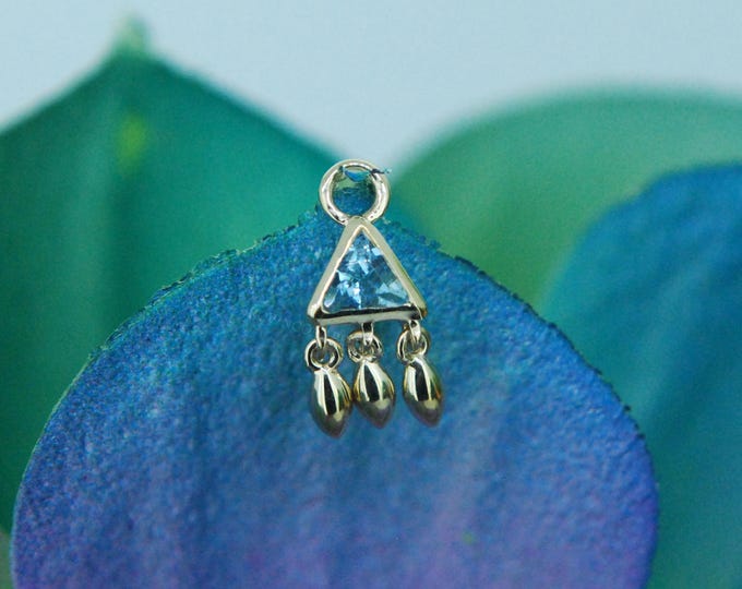 14k Yellow Gold 'Tessa' Charm - Triangle Piercing Charm - Sky Blue Topaz - Dangle