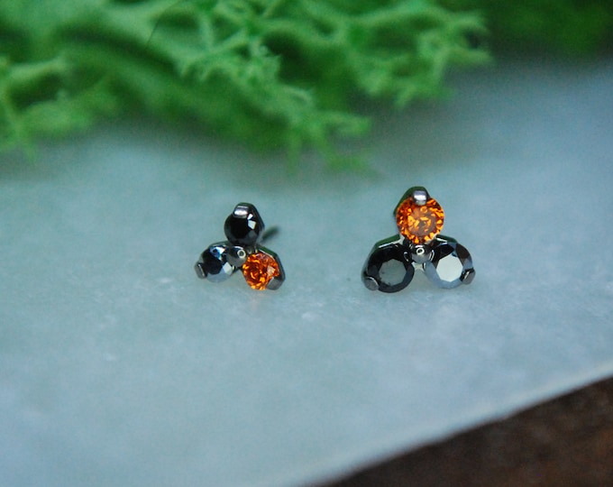 Neometal Trinity Threadless Ends - Limited Halloween, Cubic Zirconia, Orange, Black, Light Crome - Implant Grade Titanium