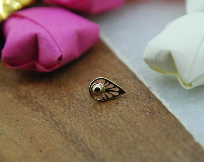 14k Yellow Gold "Flora"  threadless attachment - Push fit end, floral, leaf inspired