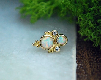 14k Solid Yellow Gold 'Nevada' Threadless End - Opal & CZ - JUNIPURR