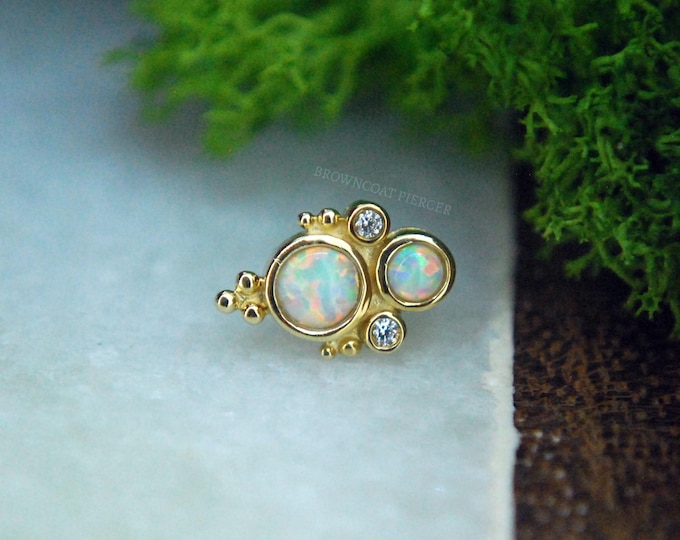 14k Solid Yellow Gold 'Nevada' Threadless End - Opal & CZ - JUNIPURR