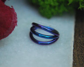 Pre Anodised Titanium Triple Band Hinged Clicker Ring - Segment - Titanium, 1.2mm (16ga)