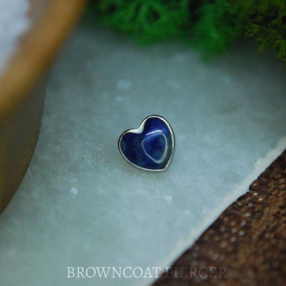 Internally Threaded Titanium Lapis Lazuli Heart attachments, Body Jewellery. 16ga, 1.2mm