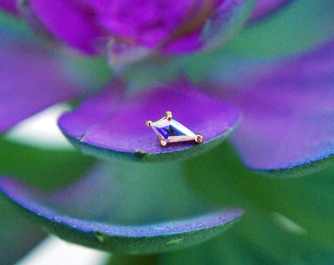 Solid 14k Rose Gold 'Mini Soho'  - Mercury Mist Topaz Kite shape Threadless End - Push Fit