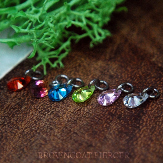 Titanium Large Pear CZ Gem Piercing Charm, multiple colour options.