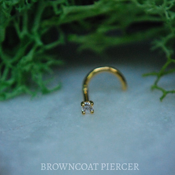 14kt Solid Yellow Gold and Cubic Zirconia Nostril Screw - CZ, Sparkle, Nose stud