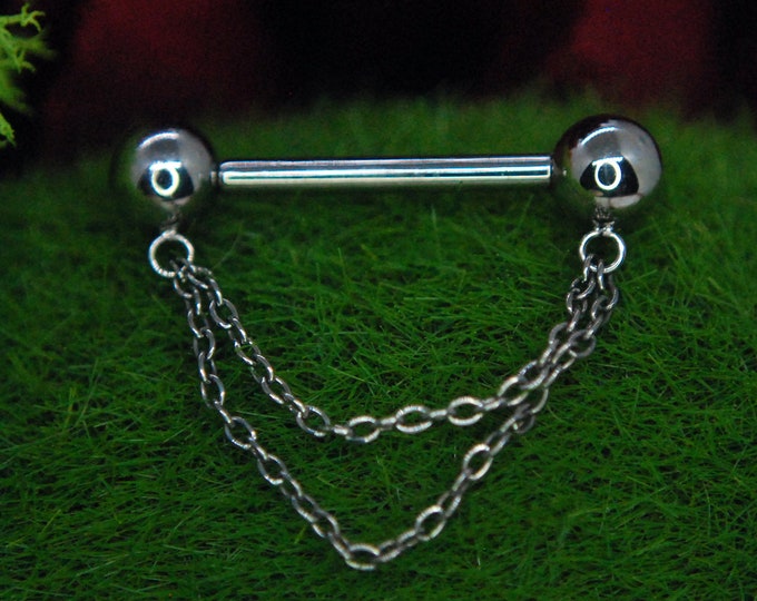 Titanium Threadless Nipple Bars with double chain decoration - 14ga/ 1.6mm, multiple lengths, Single or Pair