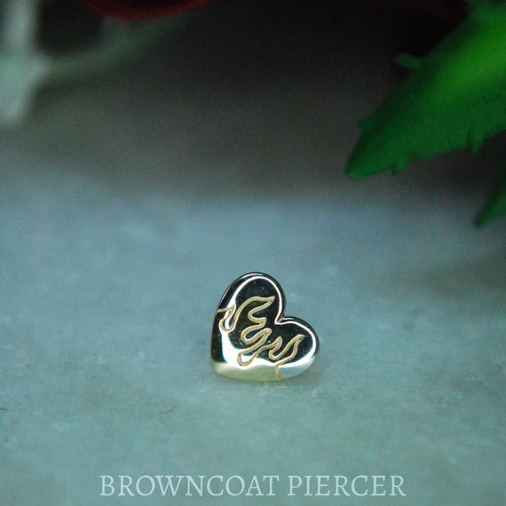 JUNIPURR Solid 14k White and Yellow Gold Lust Threadless End - Heart with flames Push fit