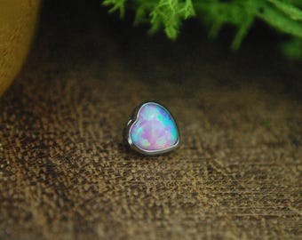 Internally Threaded Titanium Pink Opal Heart attachment, Body Jewellery. 16ga, 1.2mm
