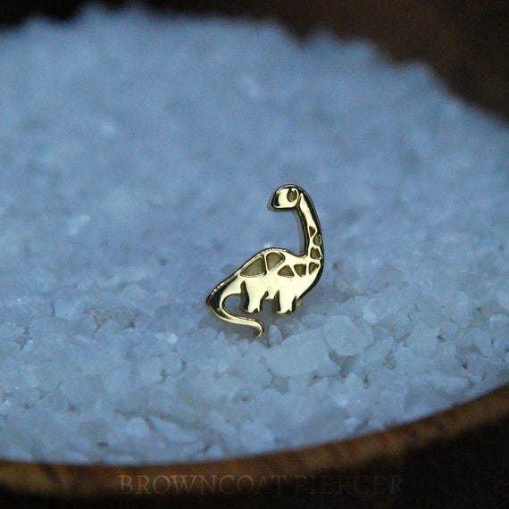 Solid 14k Yellow Gold Threadless Dinosaur Attachment - Push Fit - Body Piercing top - Dino