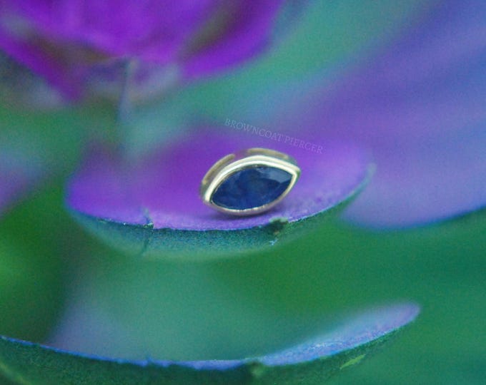 14kt Gold Marquise Sapphire Threadless End - Push fit attachment, bezel set stone, Yellow, Rose, or White Gold