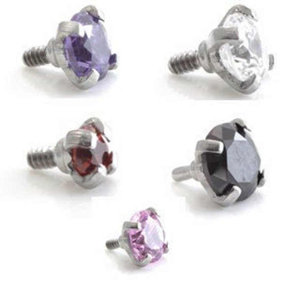 Internally Threaded Crystal Cubic Zirconia (CZ) Clawset Gem End - Various Sizes Available  -- 16ga / 1.2mm