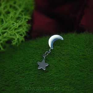 Implant Grade Titanium Moon and Star End - Internally Threaded or Threadless - chain, dangle, space
