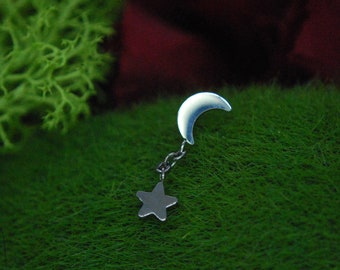 Implant Grade Titanium Moon and Star End - Internally Threaded or Threadless - chain, dangle, space