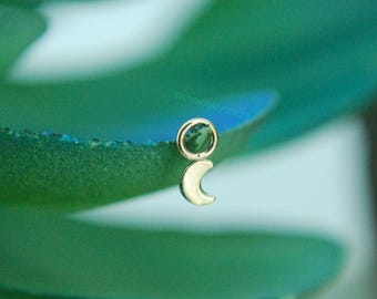 Solid 14k Yellow Gold Moon Charm  - Body Piercing Accessory