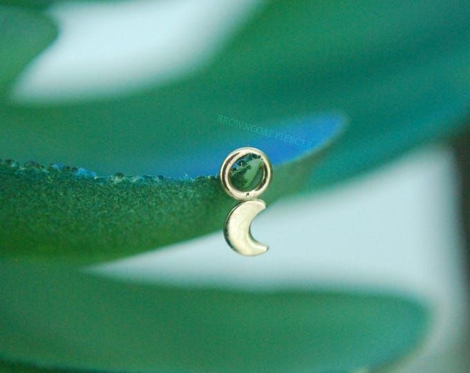 Solid 14k Yellow Gold Moon Charm  - Body Piercing Accessory