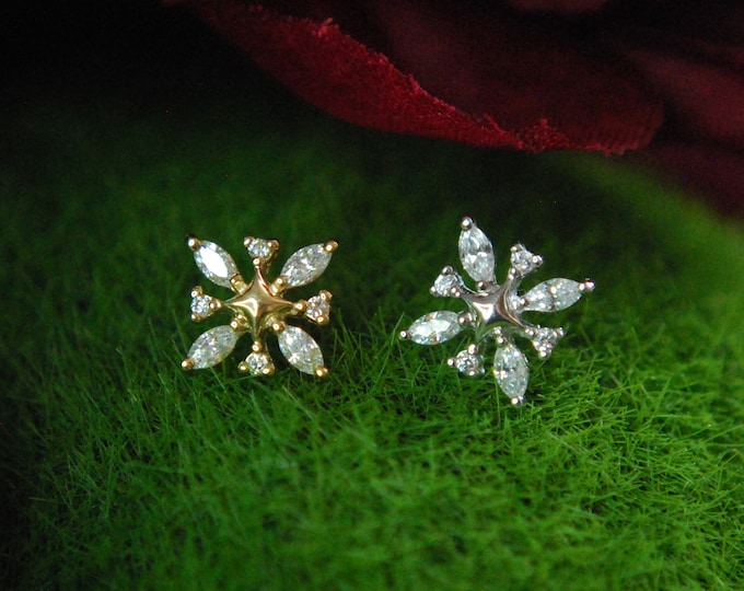 JUNIPURR Solid 14k Yellow or White Gold Elsa CZ Threadless End - Cubic Zirconia