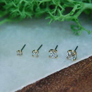 14k Yellow Gold Prong Set CZ Gem Threadless End - Claw Set - Cubic Zirconia, Crystal