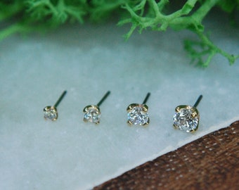 14k Yellow Gold Prong Set CZ Gem Threadless End - Claw Set - Cubic Zirconia, Crystal