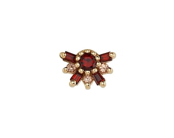 BVLA - 14k Yellow Gold "Half Elaine"  Internally Threaded attachment - Garnet & Chatham Champagne Sapphire - 1.2mm / 16ga