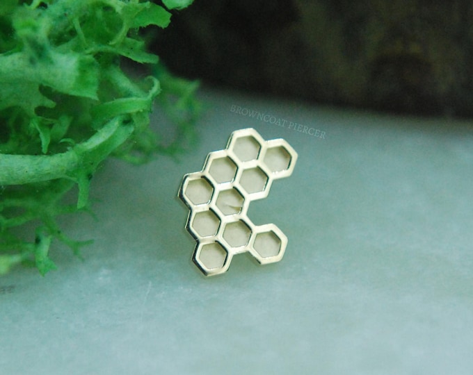 14k Yellow Gold Large Honeycomb threadless attachment - Push fit end, bee hive