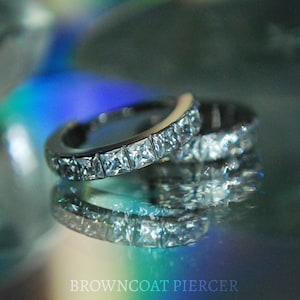 Titanium Princess Cut CZ Gem Hinged Clicker - 16ga, hinged, Segment ring 8 or 10mm - Cubic Zirconia, Crystal