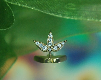 BVLA - 14k Yellow Gold "Triple Drip"  Internally Threaded attachment -  Cubic Zirconia - CZ - 1.2mm / 16ga