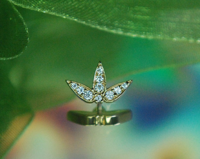 BVLA - 14k Yellow Gold "Triple Drip"  Internally Threaded attachment -  Cubic Zirconia - CZ - 1.2mm / 16ga