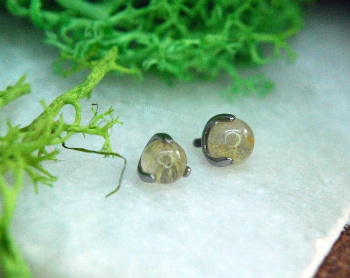 Internally Threaded Claw Set Rutilated Quartz Gem Ball End, Body Jewellery, prong set, 16ga / 1.2mm, 4mm