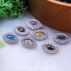 Extremos de circonitas cúbicas ovaladas de titanio con rosca interna, joyería corporal. Calibre 16, 1,2 mm, gema de cristal, opciones de color
